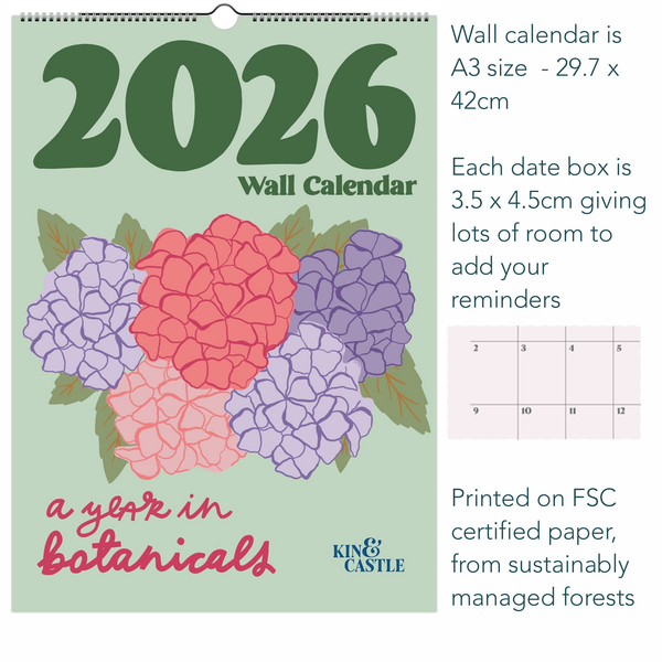 2026 Year in Botanicals A3 Wall Calendar