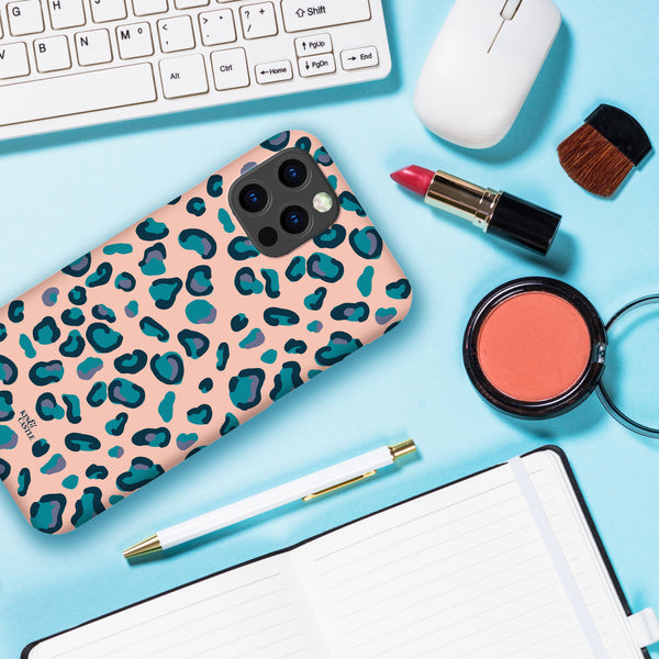 Peach, Teal & Blue Leopard Print Tough Phone Case
