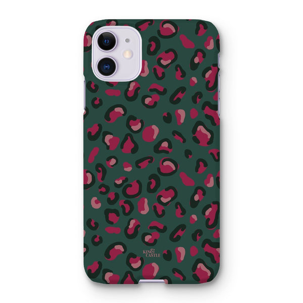 Green & Raspberry Pink Leopard Print Snap Phone Case