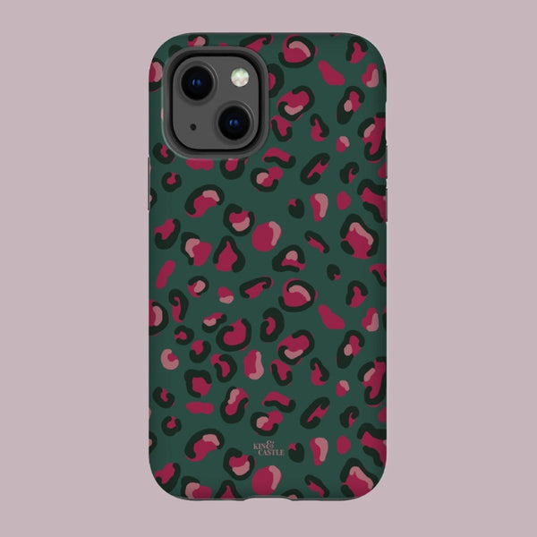 Green & Raspberry Pink Leopard Print Tough Phone Case