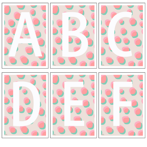 Pastel Dots Monogram Letter Art Print - Pinks & Mint - A4 Size