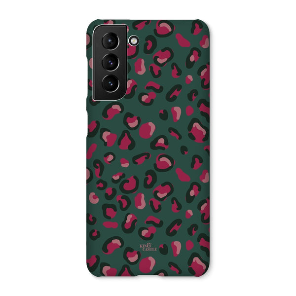 Green & Raspberry Pink Leopard Print Snap Phone Case