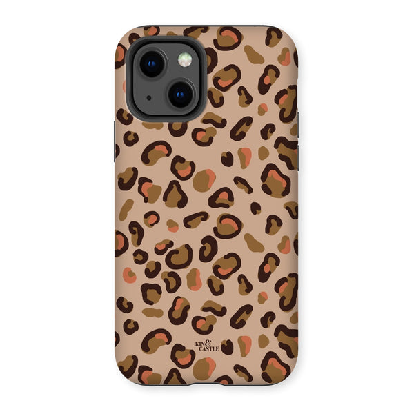 Tan & Coral Leopard Print Tough Phone Case