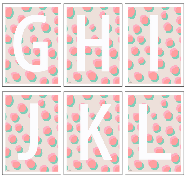 Pastel Dots Monogram Letter Art Print - Pinks & Mint - A3 Size
