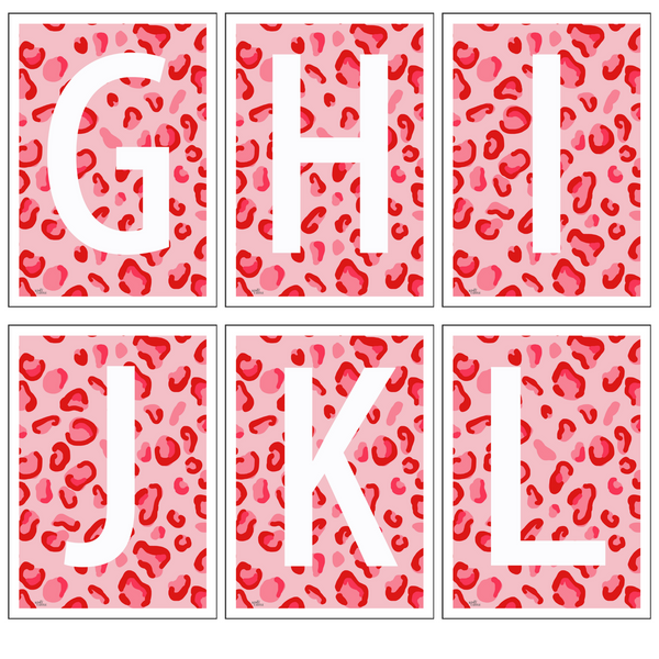 Leopard Print Monogram Letter Art Print - Red & Pinks - A4 Size