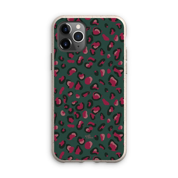 Green & Raspberry Pink Leopard Print Eco Phone Case