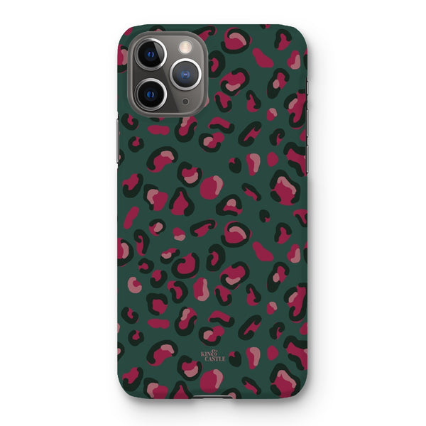 Green & Raspberry Pink Leopard Print Snap Phone Case