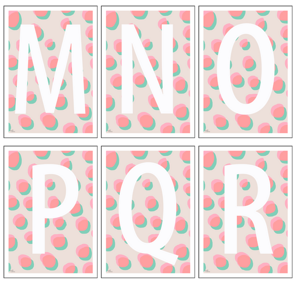 Pastel Dots Monogram Letter Art Print - Pinks & Mint - A3 Size