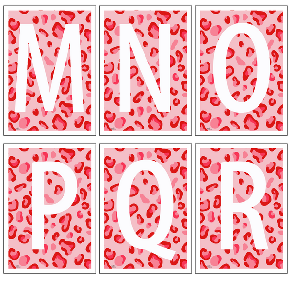 Leopard Print Monogram Letter Art Print - Red & Pinks - A4 Size