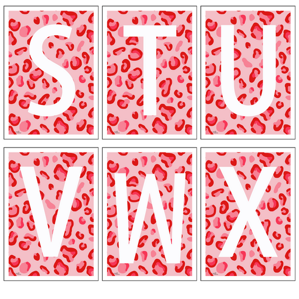 Leopard Print Monogram Letter Art Print - Red & Pinks - A4 Size