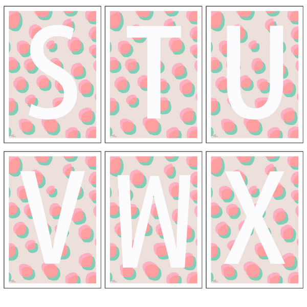 Pastel Dots Monogram Letter Art Print - Pinks & Mint - A3 Size