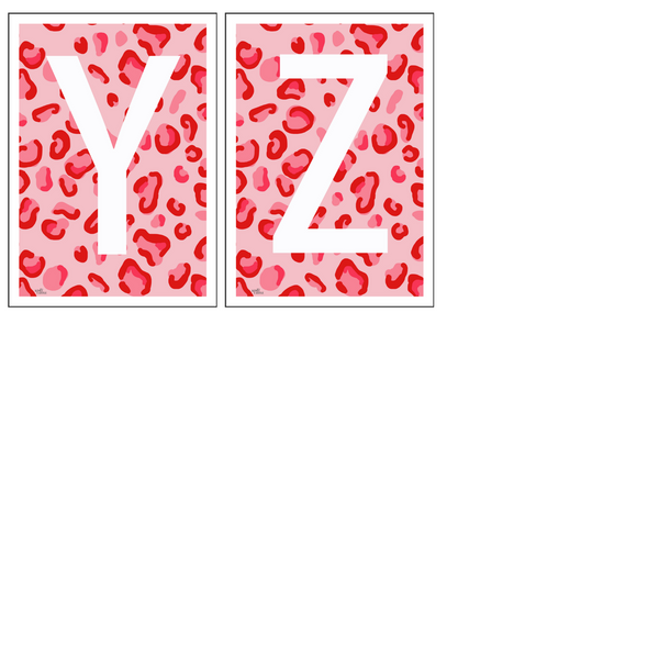Leopard Print Monogram Letter Art Print - Red & Pinks - A3 Size