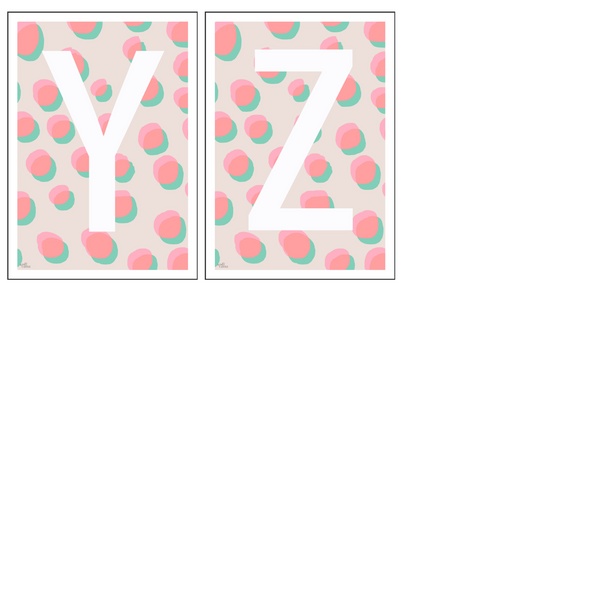 Pastel Dots Monogram Letter Art Print - Pinks & Mint - A3 Size