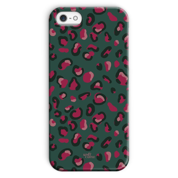 Green & Raspberry Pink Leopard Print Snap Phone Case