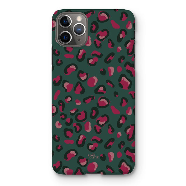 Green & Raspberry Pink Leopard Print Snap Phone Case