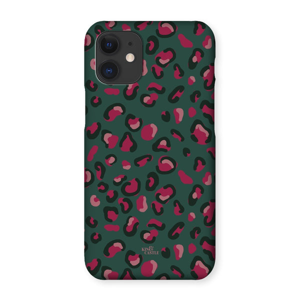 Green & Raspberry Pink Leopard Print Snap Phone Case