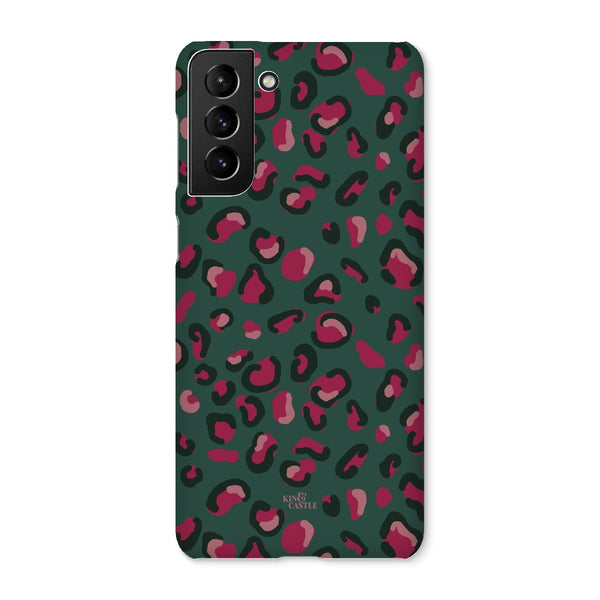 Green & Raspberry Pink Leopard Print Snap Phone Case