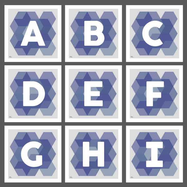 Geometric Monogram Letter Art Print - Blues (210mm2)