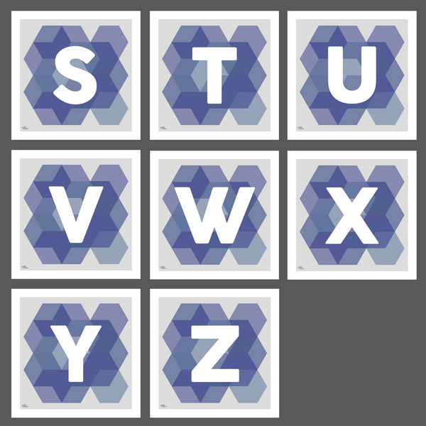 Geometric Monogram Letter Art Print - Blues (210mm2)