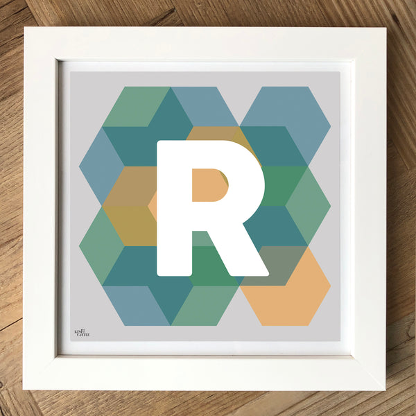 Geometric Monogram Letter Art Print - Greens, Blues & Yellows (210mm2)
