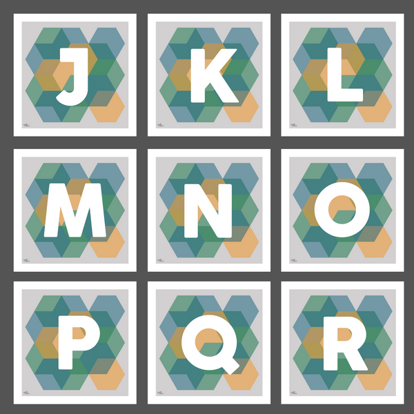 Geometric Monogram Letter Art Print - Greens, Blues & Yellows (210mm2)