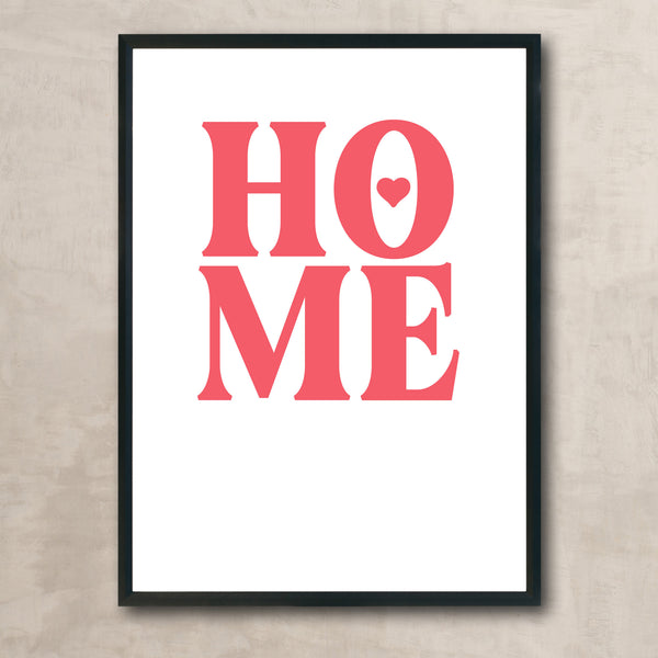 Home Art Print (coral pink on white)