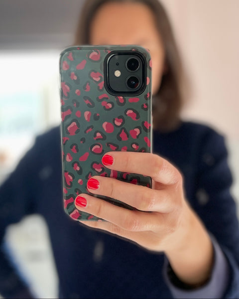 Green & Raspberry Pink Leopard Print Tough Phone Case