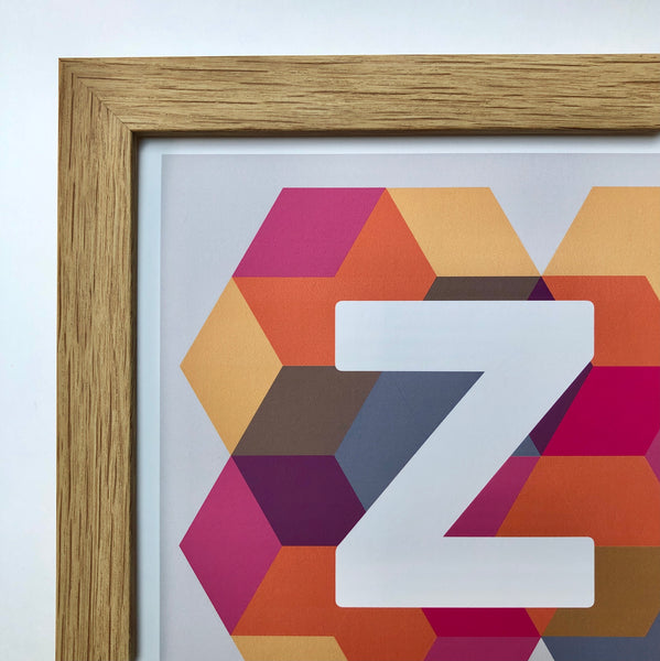 Geometric Monogram Letter Art Print - Pinks, Yellows and blues (210mm2)