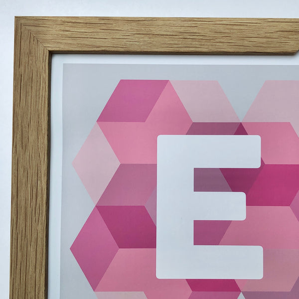 Geometric Monogram Letter Art Print - Pinks (210mm2)