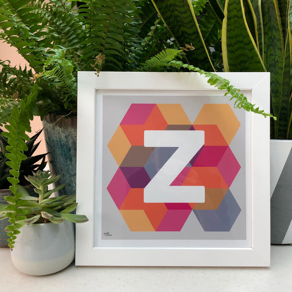 Geometric Monogram Letter Art Print - Pinks, Yellows and blues (210mm2)