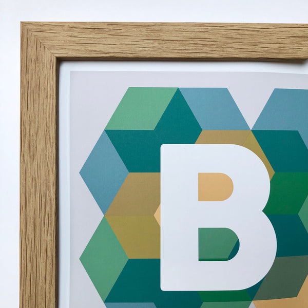 Geometric Monogram Letter Art Print - Greens, Blues & Yellows (210mm2)