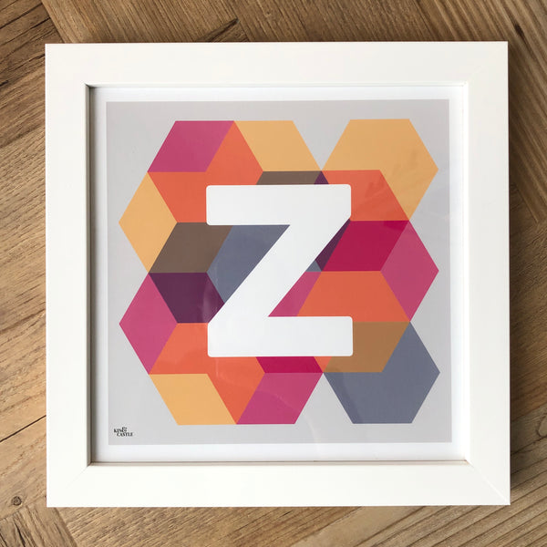 Geometric Monogram Letter Art Print - Pinks, Yellows and blues (210mm2)