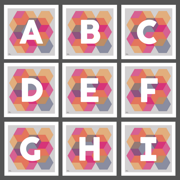 Geometric Monogram Letter Art Print - Pinks, Yellows and blues (210mm2)