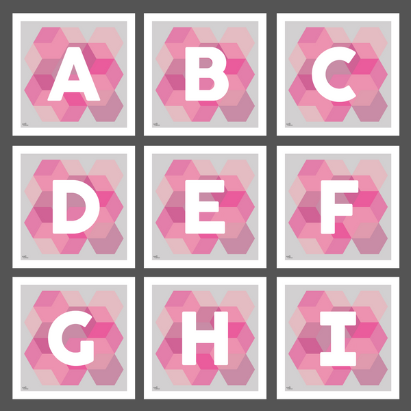 Geometric Monogram Letter Art Print - Pinks (210mm2)