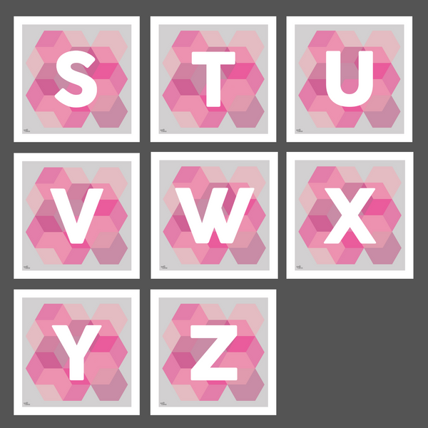 Geometric Monogram Letter Art Print - Pinks (210mm2)