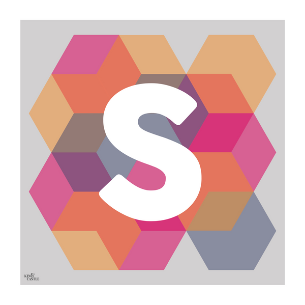 Geometric Monogram Letter Art Print - Pinks, Yellows and blues (210mm2)