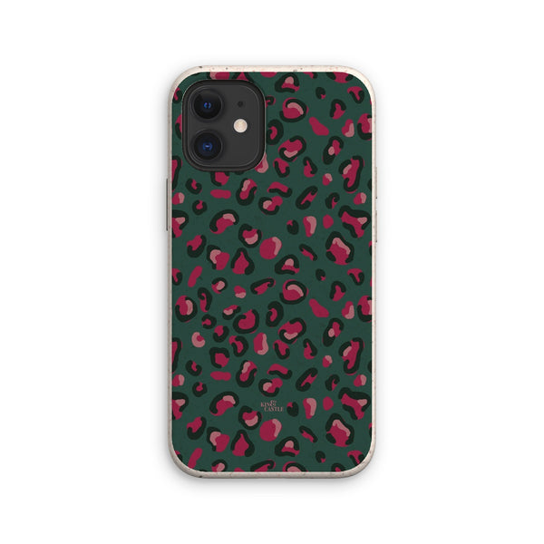 Green & Raspberry Pink Leopard Print Eco Phone Case