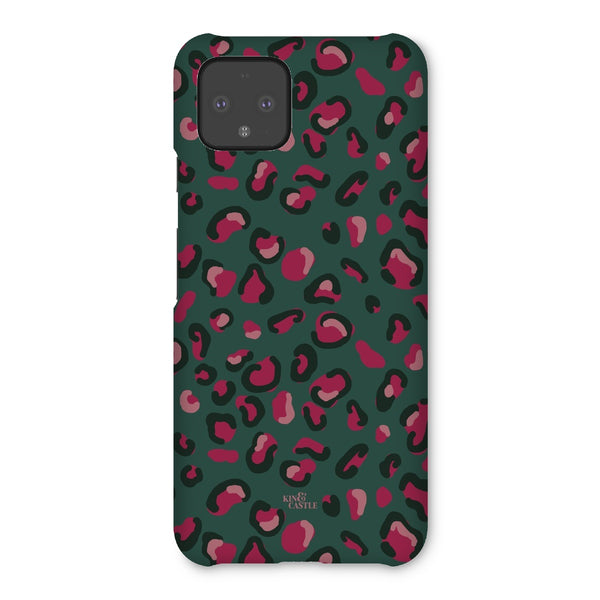 Green & Raspberry Pink Leopard Print Snap Phone Case