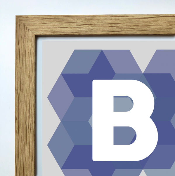 Geometric Monogram Letter Art Print - Blues (210mm2)