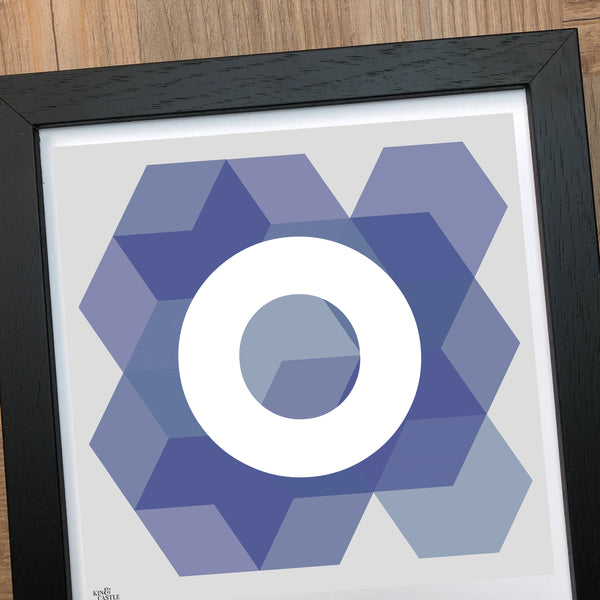 Geometric Monogram Letter Art Print - Blues (210mm2)