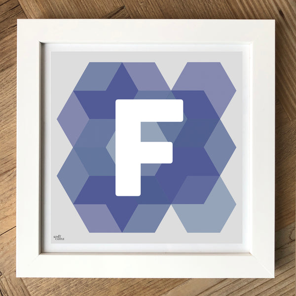 Geometric Monogram Letter Art Print - Blues (210mm2)