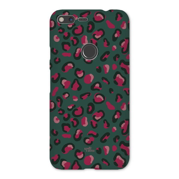 Green & Raspberry Pink Leopard Print Snap Phone Case