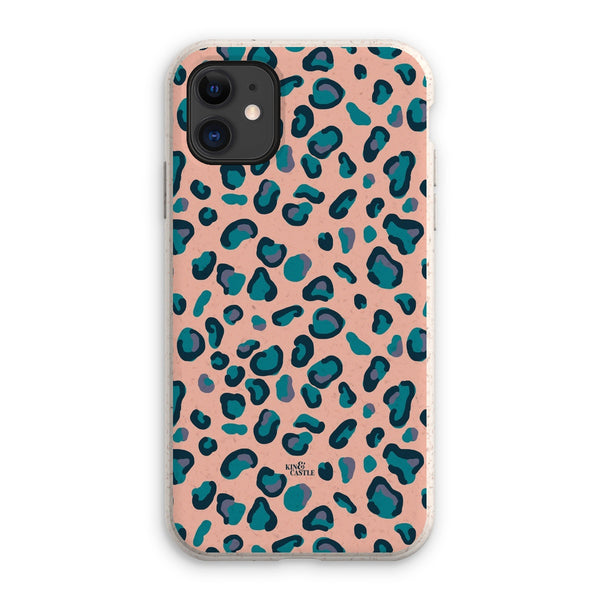 Peach, Teal & Blue Leopard Print Eco Phone Case