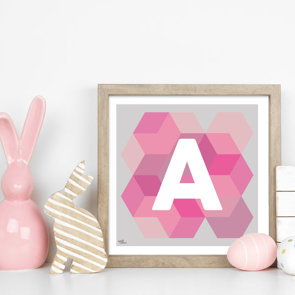 Geometric Monogram Letter Art Print - Pinks (210mm2)
