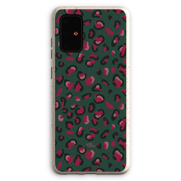 Green & Raspberry Pink Leopard Print Eco Phone Case