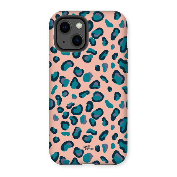 Peach, Teal & Blue Leopard Print Tough Phone Case