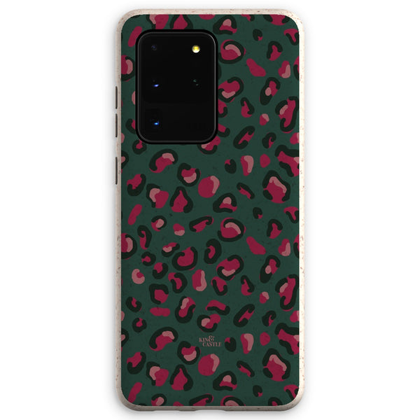 Green & Raspberry Pink Leopard Print Eco Phone Case