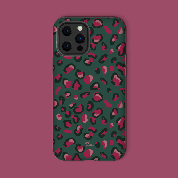 Green & Raspberry Pink Leopard Print Snap Phone Case
