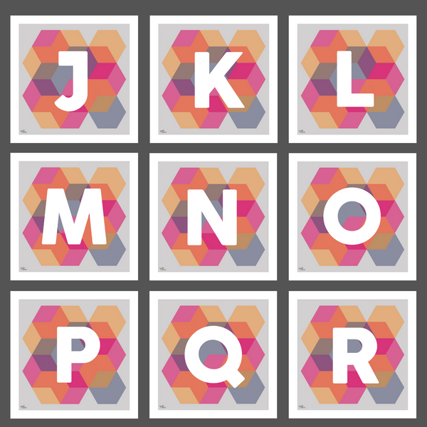 Geometric Monogram Letter Art Print - Pinks, Yellows and blues (210mm2)