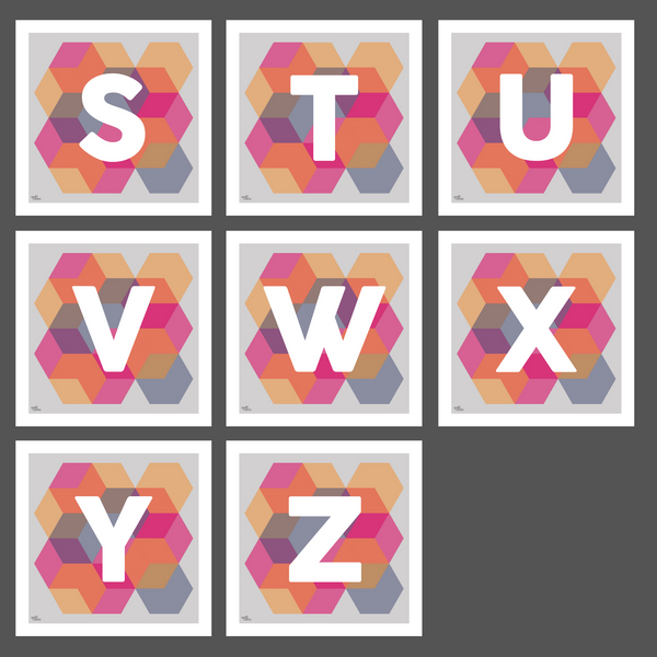 Geometric Monogram Letter Art Print - Pinks, Yellows and blues (210mm2)